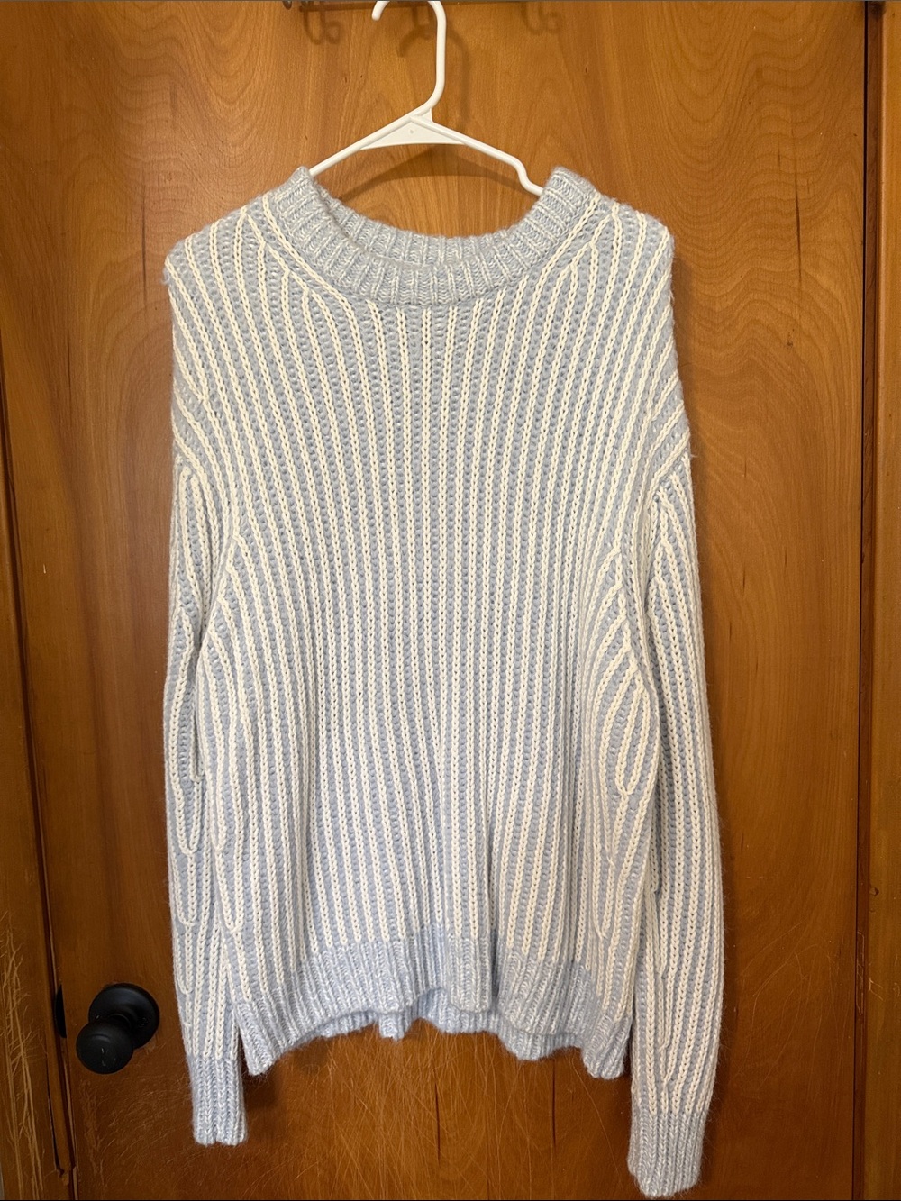 Elizabeth and James Light Blue & Cream Ribbed Crewneck Sweater - Women